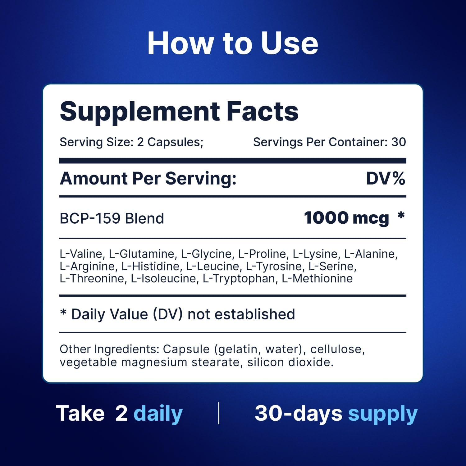 Premium Quality HealMeal BCP-159 Capsules for Muscle Recovery & Post Workout Support - High Potency Formula Made in USA | 60 Capsules, 1000 mcg