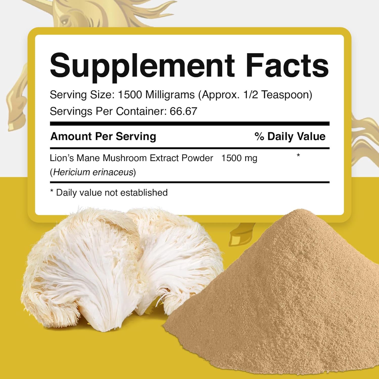Premium Quality Lions Mane Mushroom Powder Dual-Extract Nootropic Supplement - 1500 mg (100 Grams) | Sugar Free, Vegan & Paleo