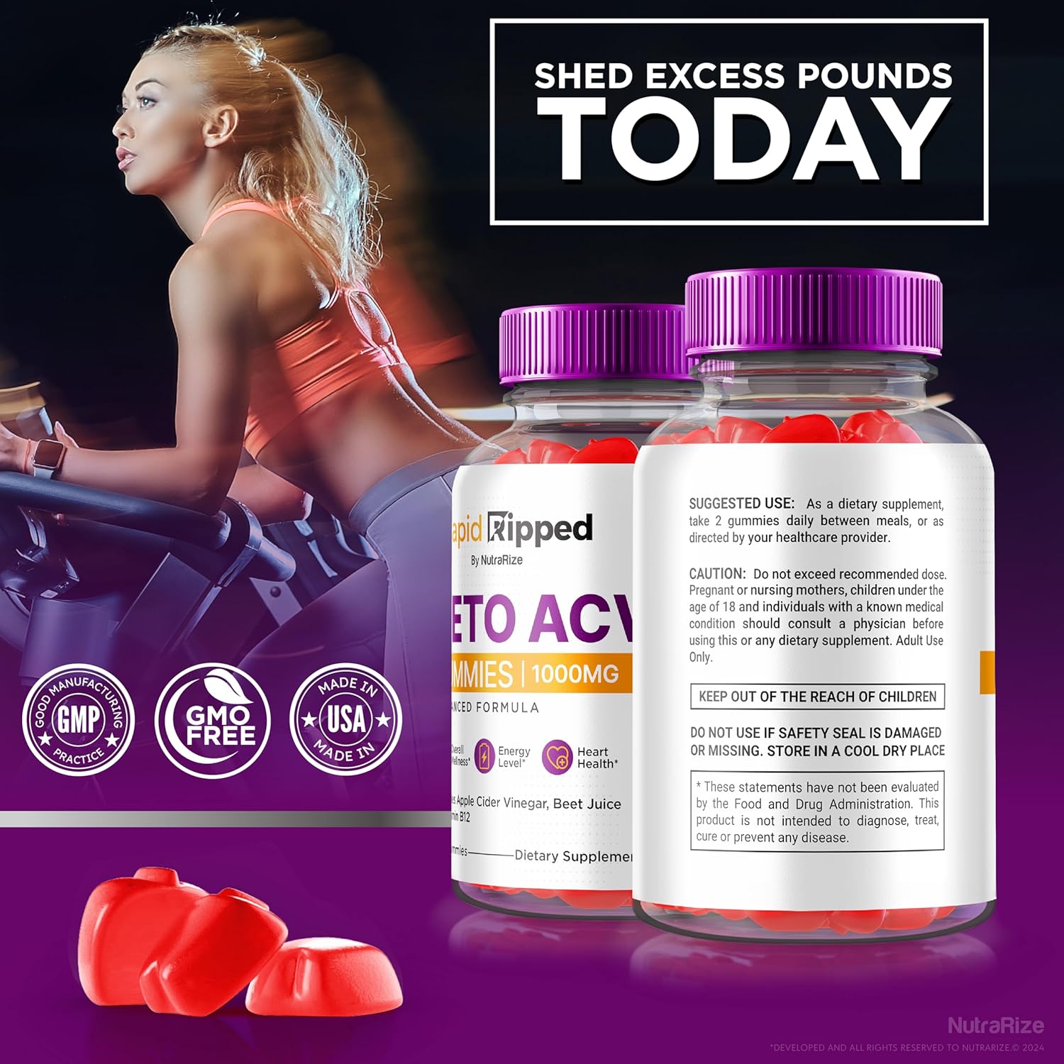 Premium Rapid Charge Keto ACV Gummies (5 Pack) for  Slimming Formula  - All Natural Apple Cider Vinegar Formula with Keto Support - 300 Gummies