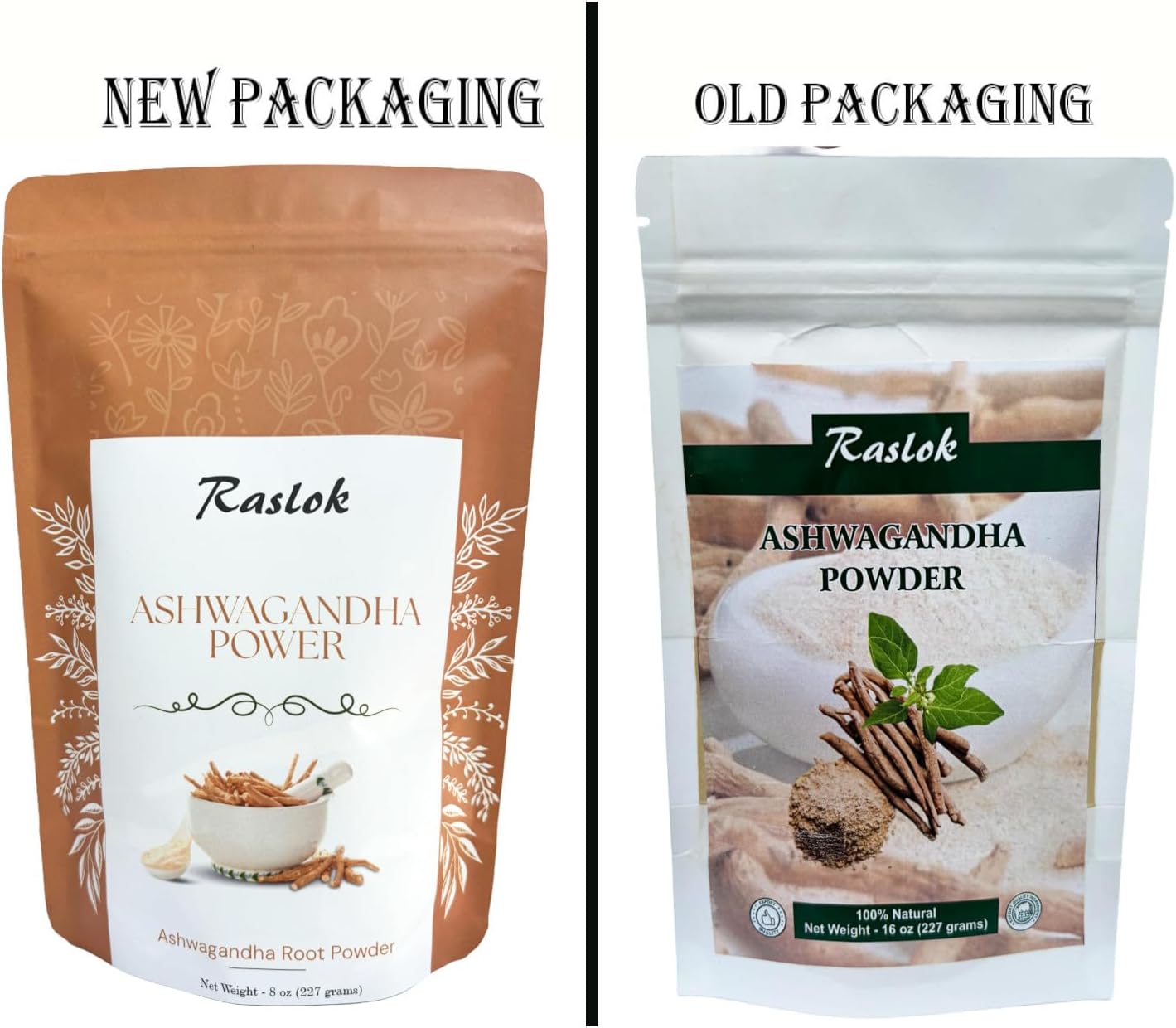 Premium Raslok Ashwagandha Root Powder - 8 Oz | Authentic Grade A Withania Somnifera from India | Non-GMO & Vegan