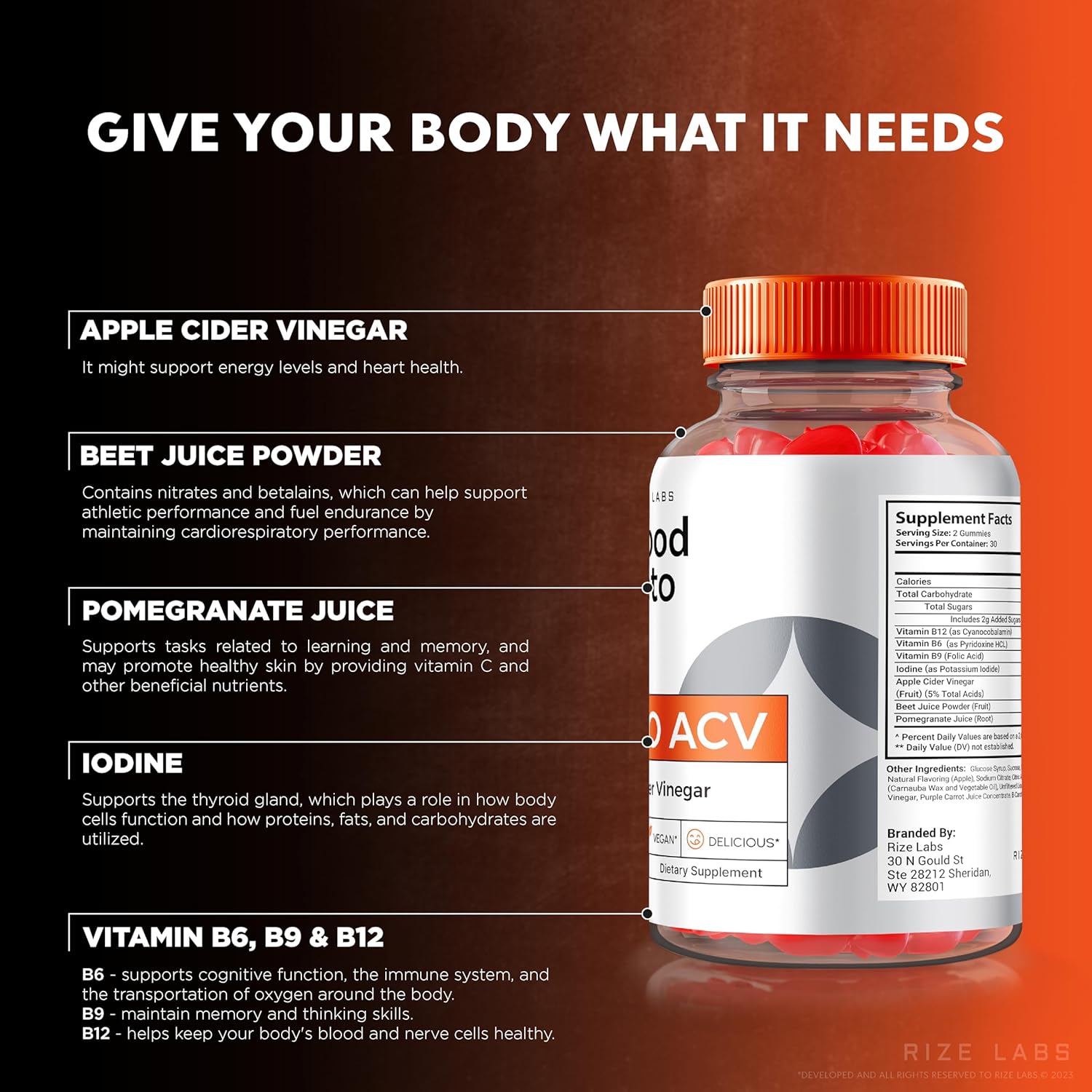 Premium Rize Labs Apple Cider Vinegar Gummies for Advanced  Slimming Formula  - All Natural Keto Supplement (60 Gummies)