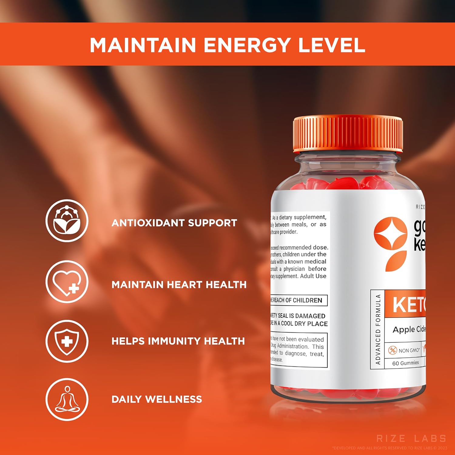 Premium Rize Labs Apple Cider Vinegar Gummies for Advanced  Slimming Formula  - All Natural Keto Supplement (60 Gummies)