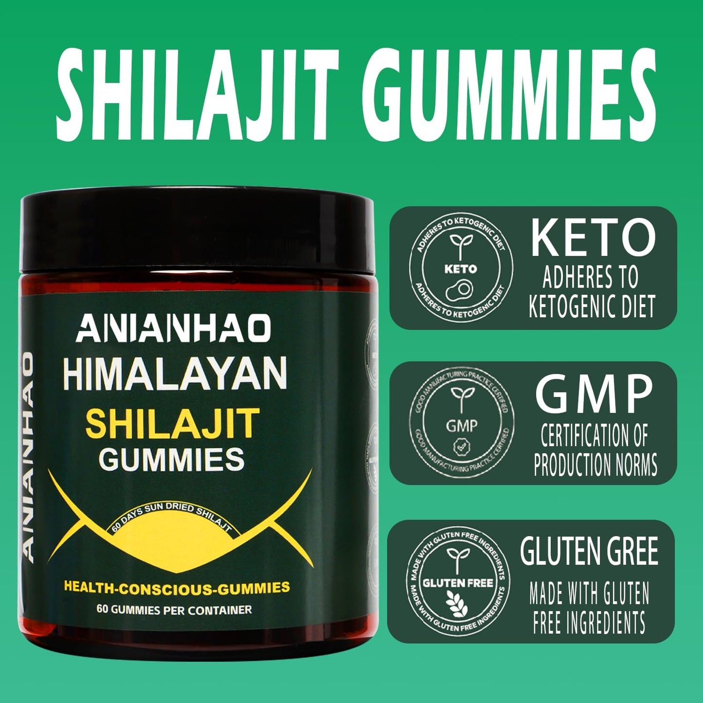 Premium Shilajit Gummies with PrimaVie for Energy & Focus - 120 Count