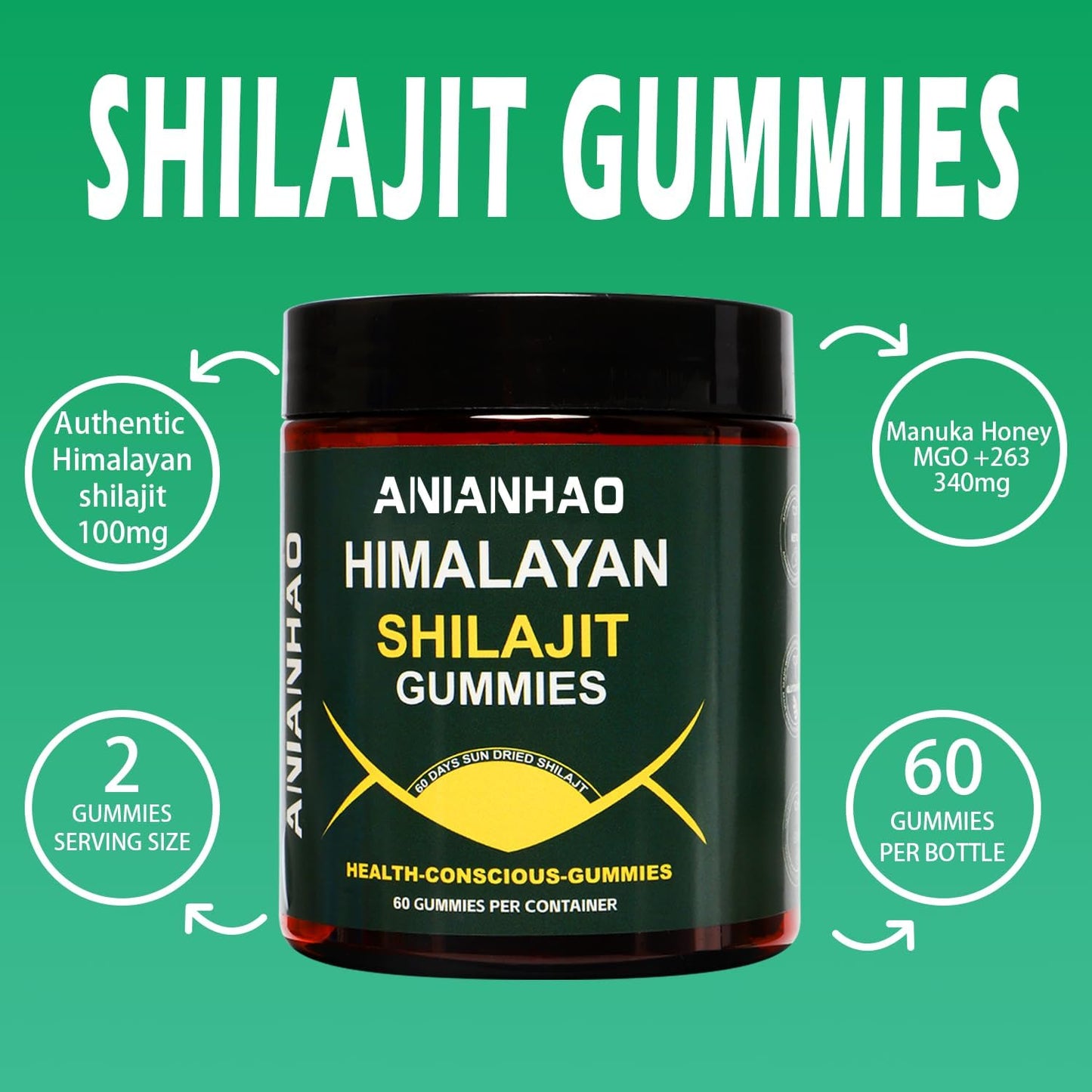 Premium Shilajit Gummies with PrimaVie for Energy & Focus - 120 Count