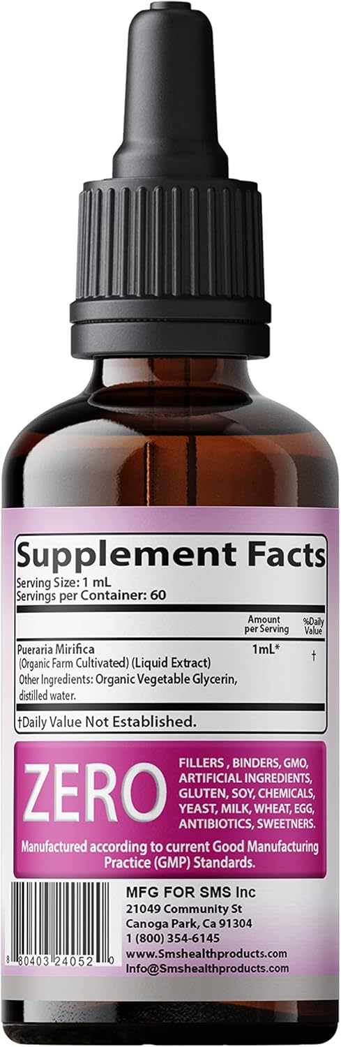 Premium SMS Feminizer: Pueraria Mirifica Drops for Estrogen | Herbal Liquid Extract | Non-GMO & Organic | 2 Fl Oz for Trans Women & LGBT