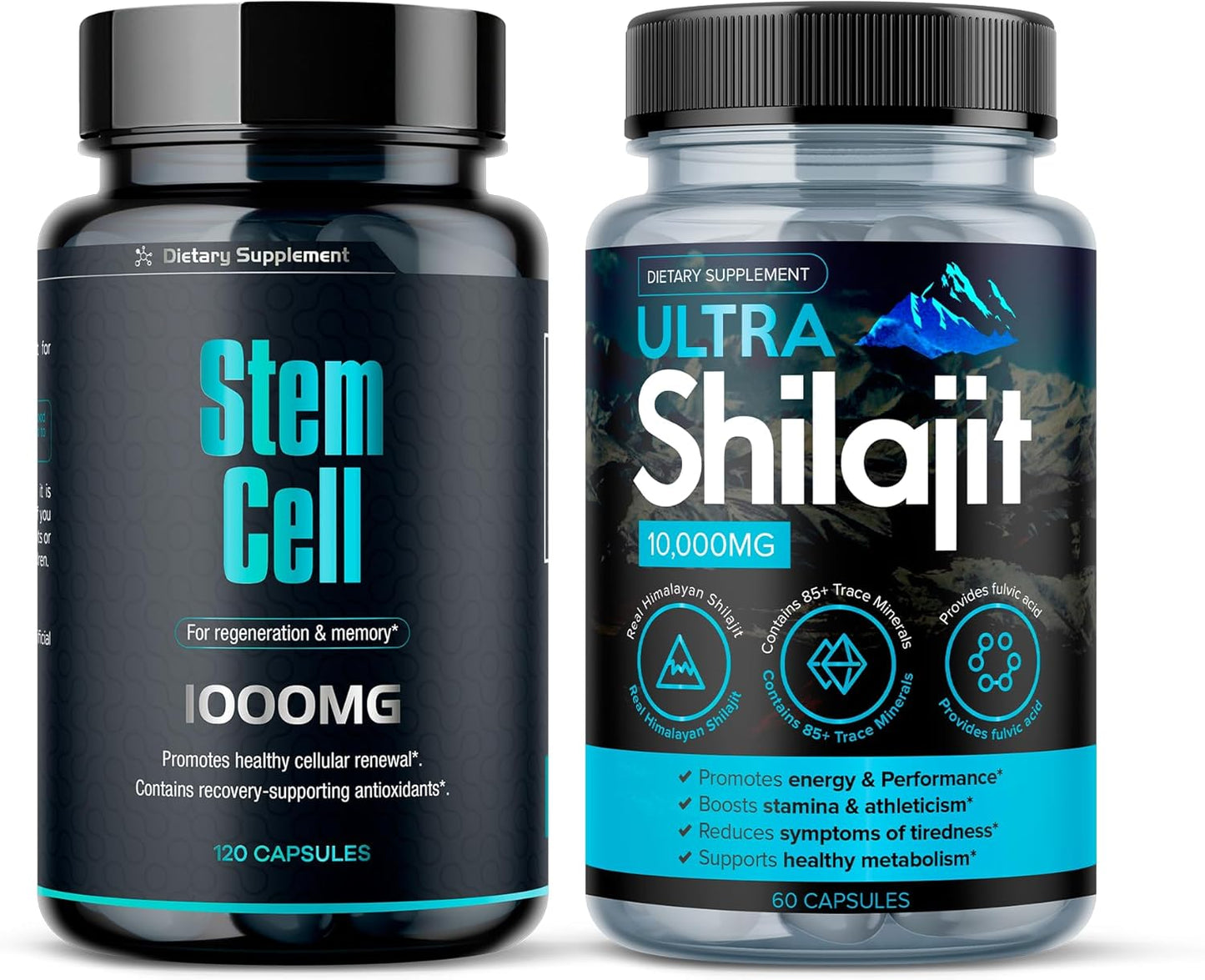 Premium Stem Cell & Shilajit Supplement Vitality Booster Pack - Immunity & Energy Support - Natural Antiaging & Longevity Formula - Spirulina, Chlorella, Mineral Extracts - 120 Capsules