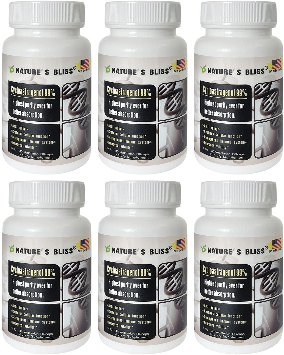 Premium Stomach Acid Resistant Cycloastragenol 99%, 5mg, 180 Capsules, USA Made