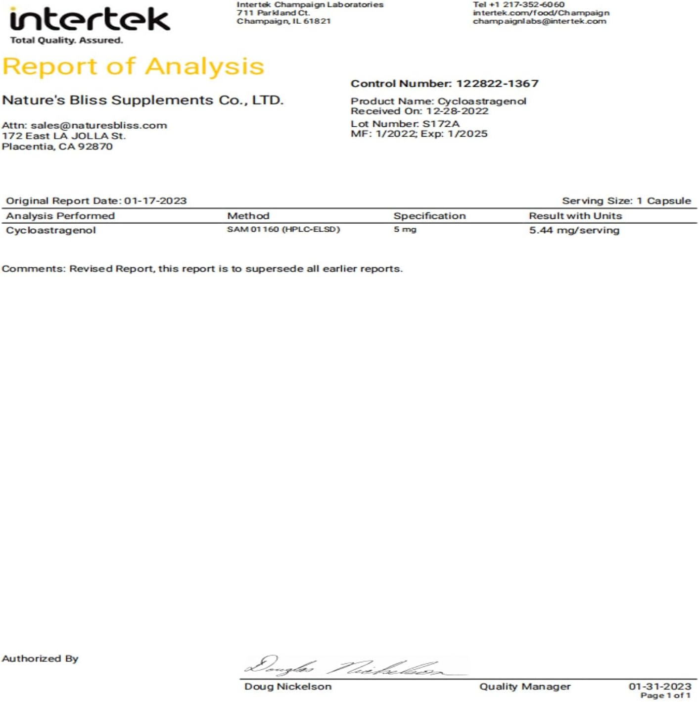 Premium Stomach Acid Resistant Cycloastragenol 99%, 5mg, 180 Capsules, USA Made