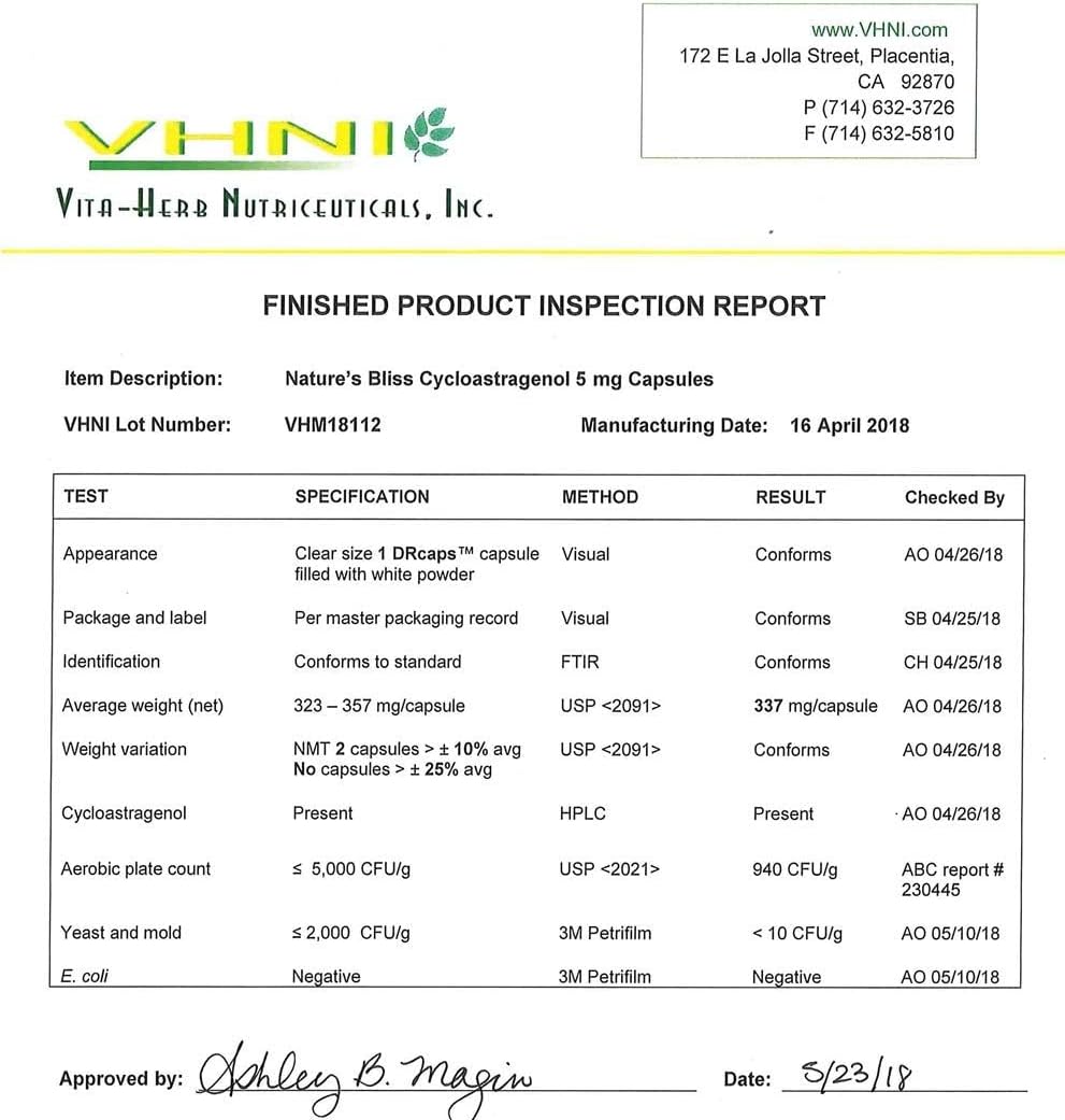 Premium Stomach Acid Resistant Cycloastragenol 99%, 5mg, 180 Capsules, USA Made