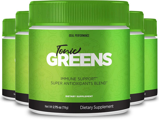 Premium Tonic Greens Powder Vitamin Supplement - Natural Green Blend Energy Boost - Maximum Strength Formula with BCAAs - 5 Pack