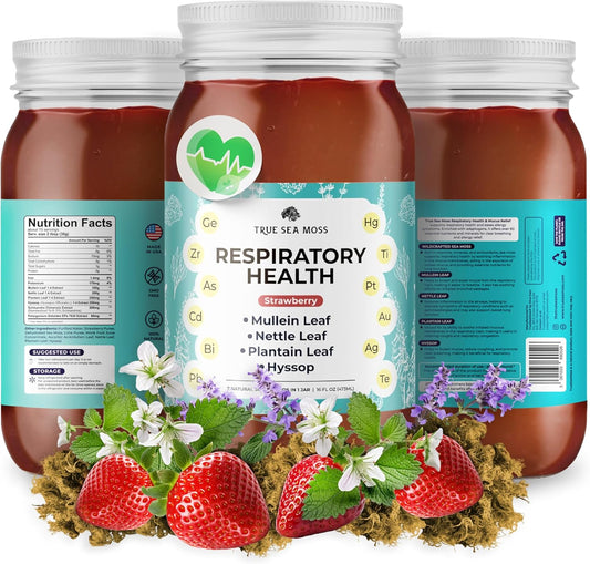 Premium TrueSeaMoss Gel for Respiratory Health - 5+ Fruit Flavors - Vegan Vitamin & Mineral Rich Supplement - Made in USA - Strawberry - 1 Pack