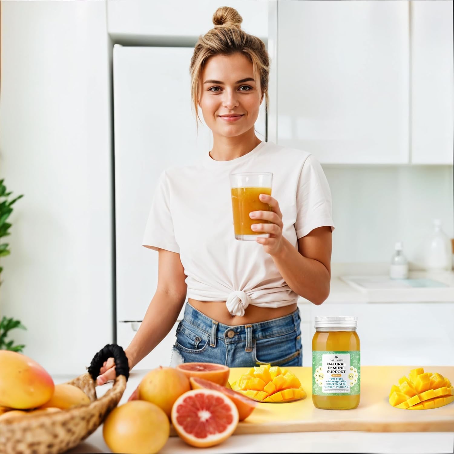 Premium TrueSeaMoss Gel with Immune Support and 5+ Fruit Flavors - Vegan-Friendly Vitamin Supplement with Sea Moss, Potassium, and Rich Minerals - Made in USA - Mango Flavor - 1 Pack
