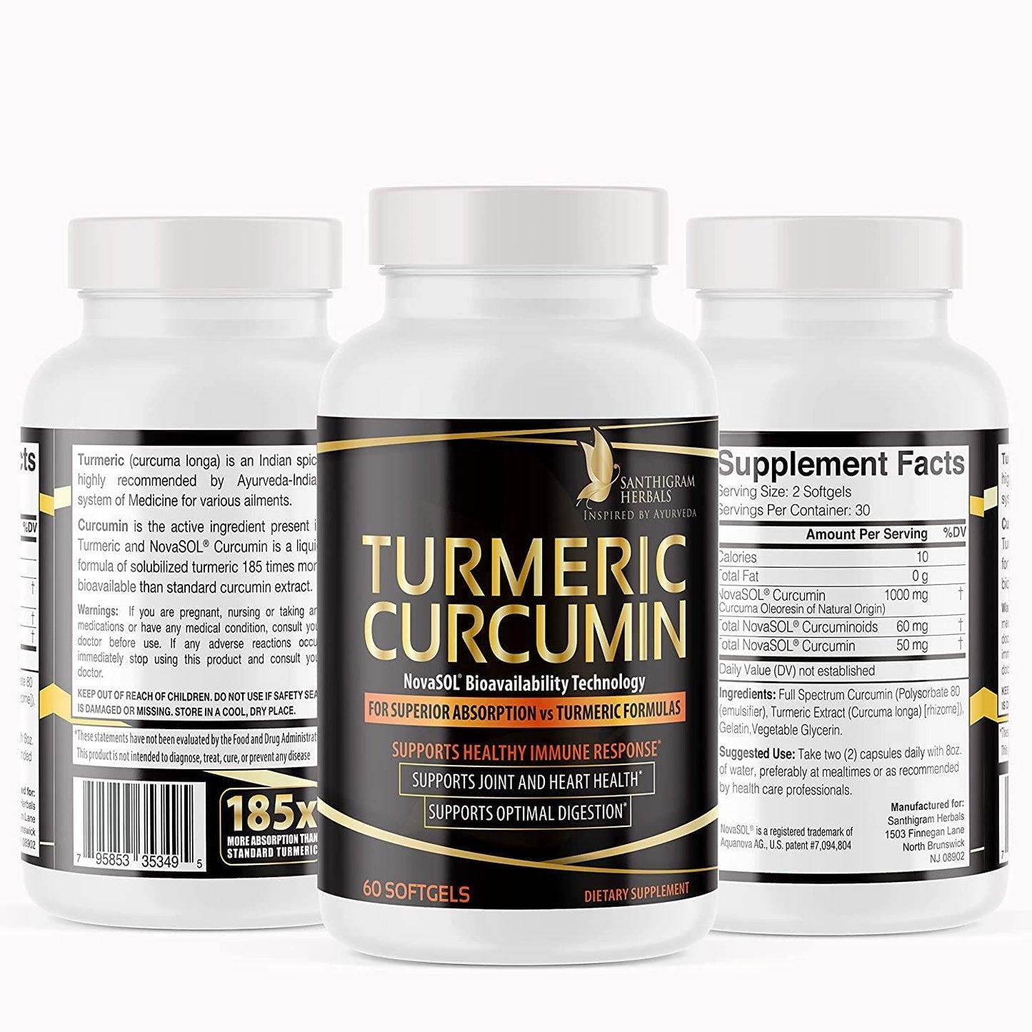 Premium Turmeric Curcumin NovaSOL Supplements - 1000mg for Joint Mobility & Immunity
