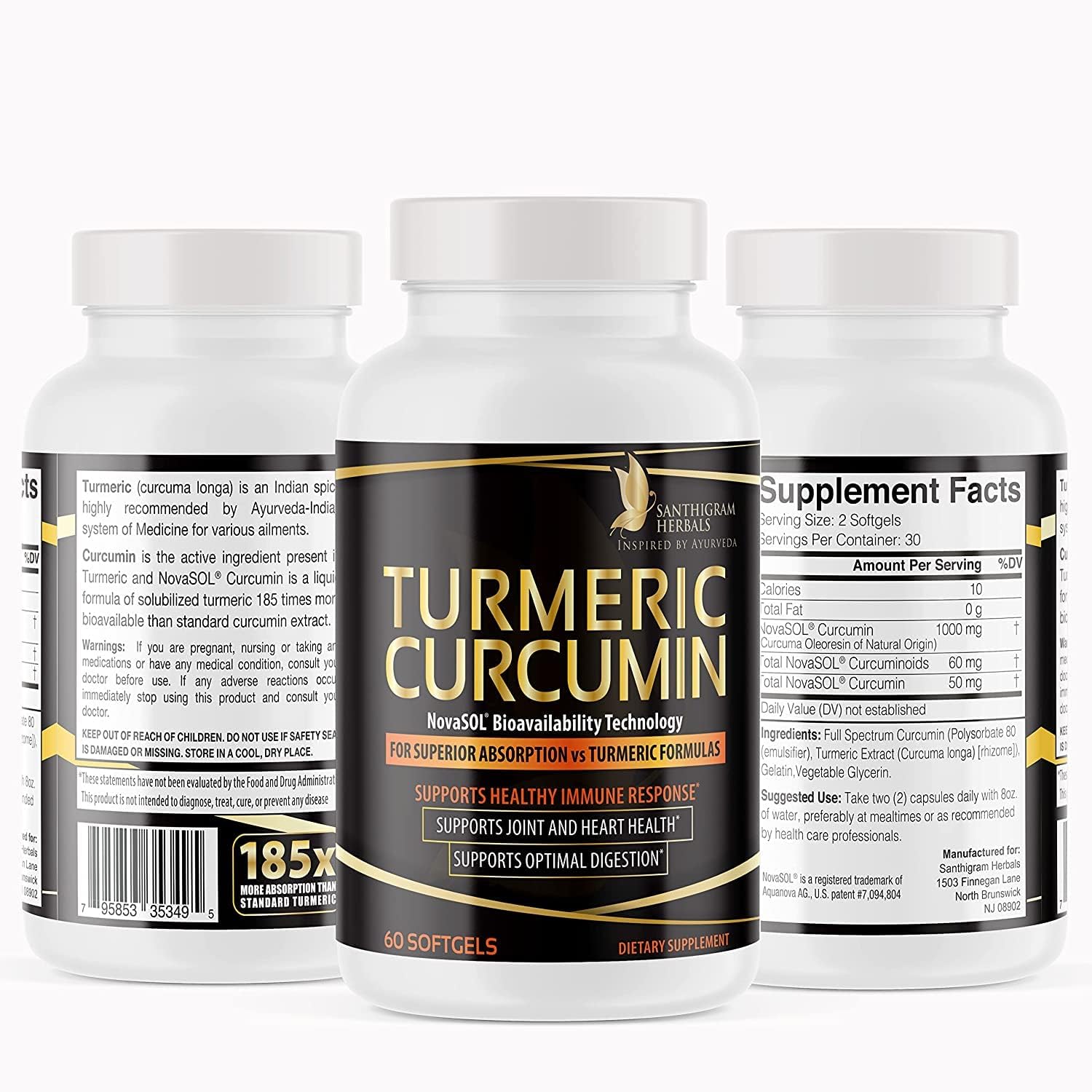 Premium Turmeric Curcumin NovaSOL Supplements - 1000mg for Joint Mobility & Immunity
