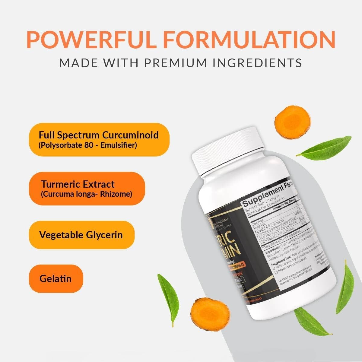 Premium Turmeric Curcumin NovaSOL Supplements - 1000mg for Joint Mobility & Immunity