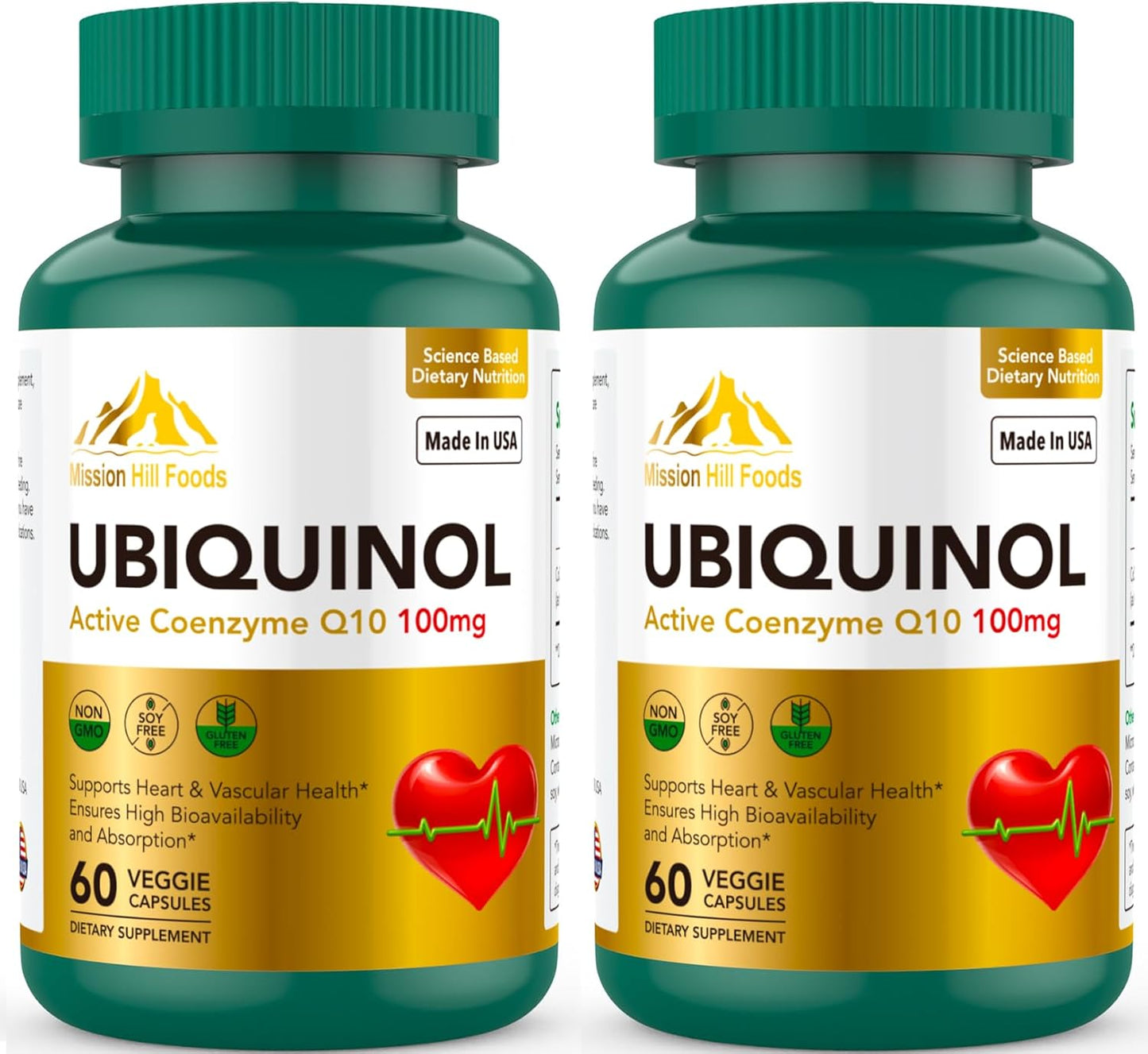Premium Ubiquinol CoQ10 Antioxidant for Heart Health (100mg) - Heart & Vascular Support - 2 Bottles, 120 Capsules, 4 Month Supply - Maintain Healthy Blood Pressure - Non-GMO & Gluten Free