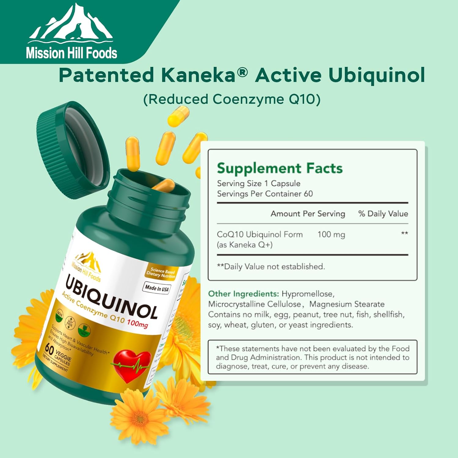 Premium Ubiquinol CoQ10 Antioxidant for Heart Health (100mg) - Heart & Vascular Support - 2 Bottles, 120 Capsules, 4 Month Supply - Maintain Healthy Blood Pressure - Non-GMO & Gluten Free