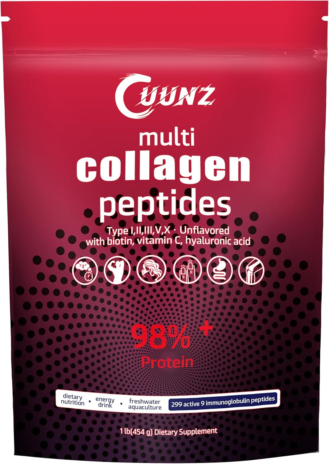 Premium Unflavored Multi Collagen Protein Powder with Biotin, Hyaluronic Acid, Vitamin C - Type I, II, III, V, X - 1lb