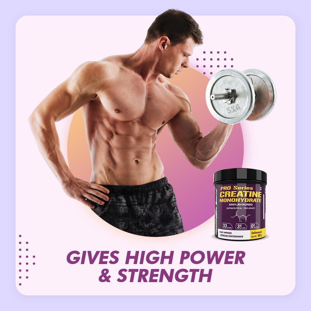 Premium Unflavoured Sports Creatine Monohydrate Powder - 100g, 33 Servings for Muscle Building & Performance
