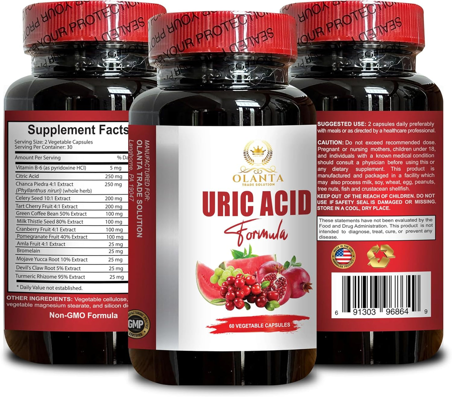 Premium Uric Acid Support Capsules - Tart Cherry Extract for Joint Health, Natural Remedy for Adults, 60 Capsules