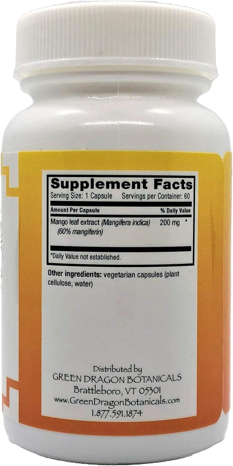 Premium USA-Made Mango Leaf Supplements: 200mg Capsules with 60% Mangiferin - Immune Support Formula from Green Dragon Botanicals