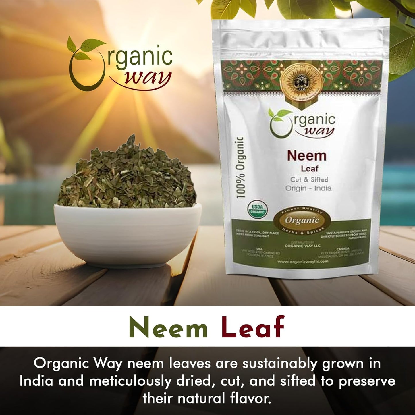 Premium USDA Certified Organic Neem Leaf Cut and Sifted Herbal Tea from India - Non GMO & Gluten Free (16 oz)