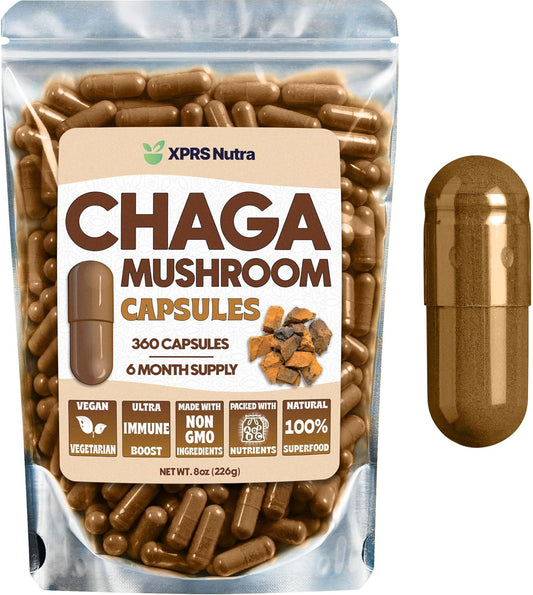 Premium USDA Chaga Mushroom Capsules for Immunity Boost - 360 Count