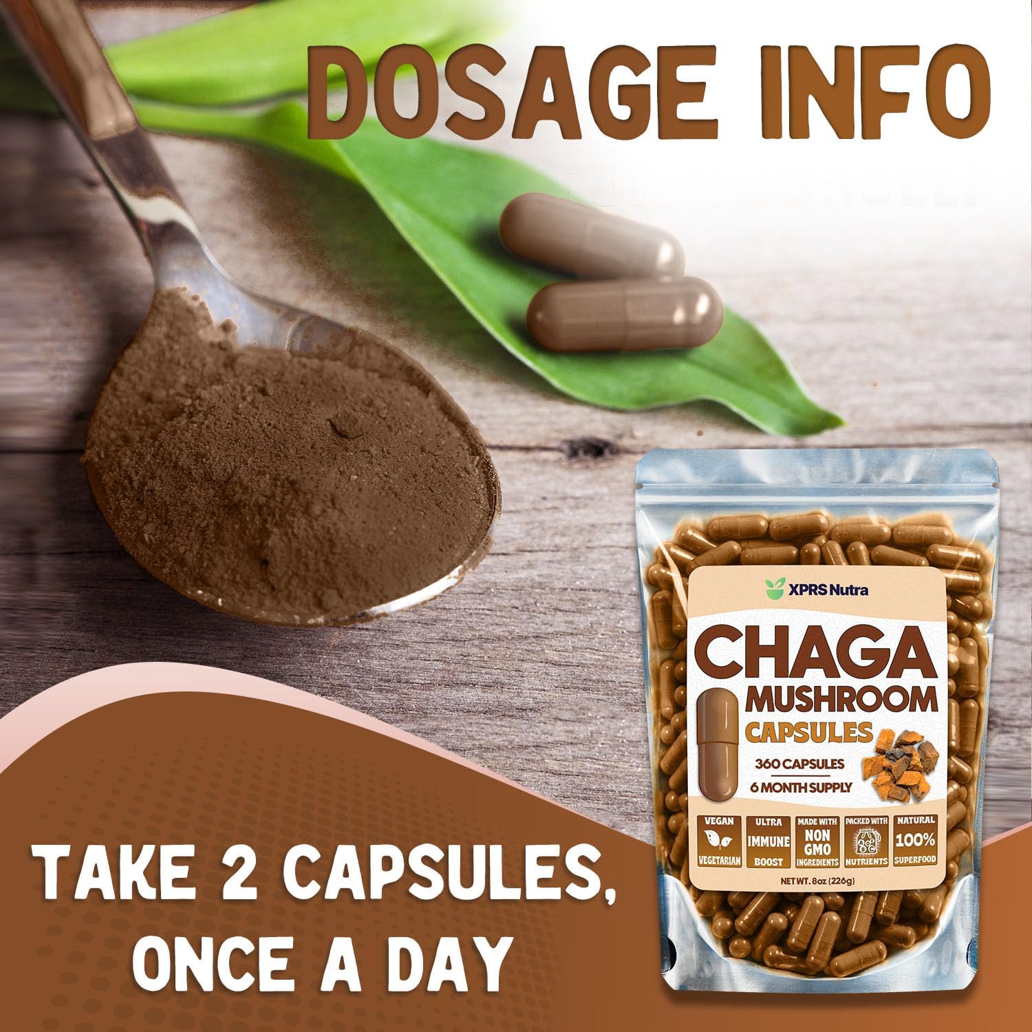 Premium USDA Chaga Mushroom Capsules for Immunity Boost - 360 Count