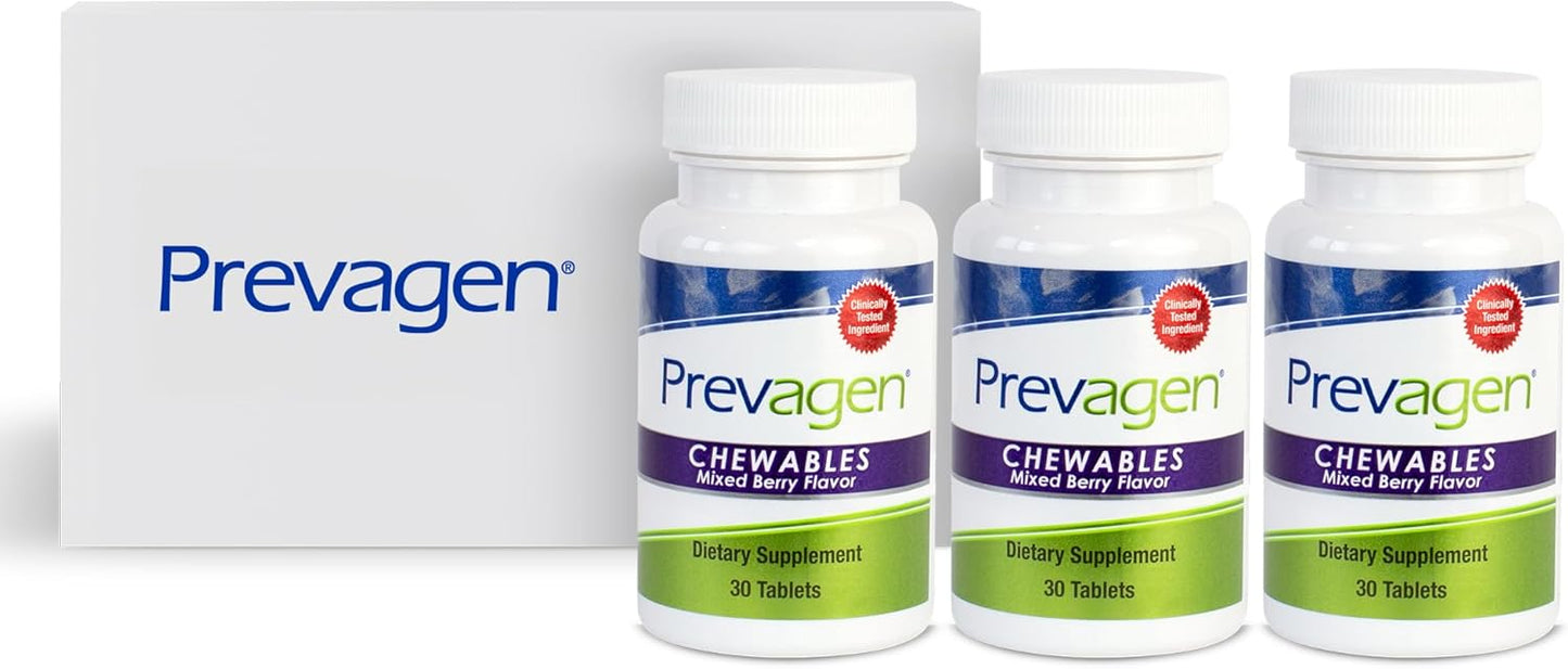 Prevagen Regular Strength Mixed Berry Chewables 10mg - 3 Pack with Apoaequorin & Vitamin D - Includes Stackable Storage Box