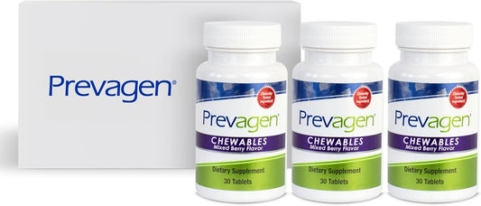 Prevagen Regular Strength Mixed Berry Chewables 10mg - 3 Pack with Apoaequorin & Vitamin D - Includes Stackable Storage Box