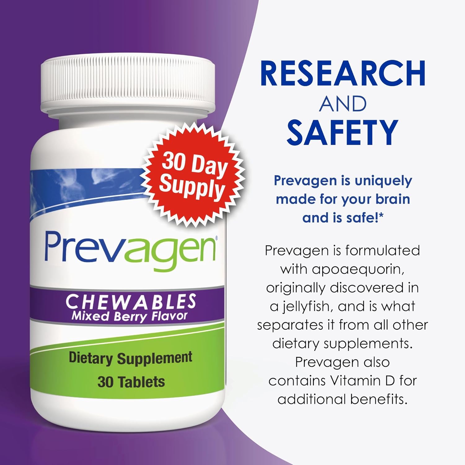 Prevagen Regular Strength Mixed Berry Chewables 10mg - 3 Pack with Apoaequorin & Vitamin D - Includes Stackable Storage Box