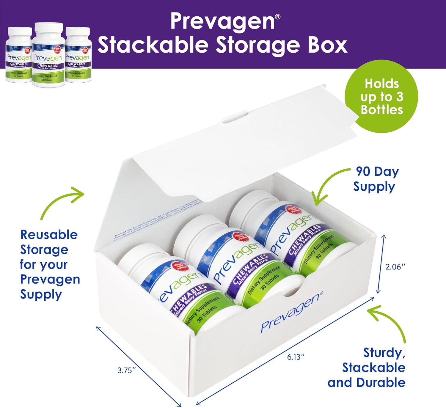 Prevagen Regular Strength Mixed Berry Chewables 10mg - 3 Pack with Apoaequorin & Vitamin D - Includes Stackable Storage Box