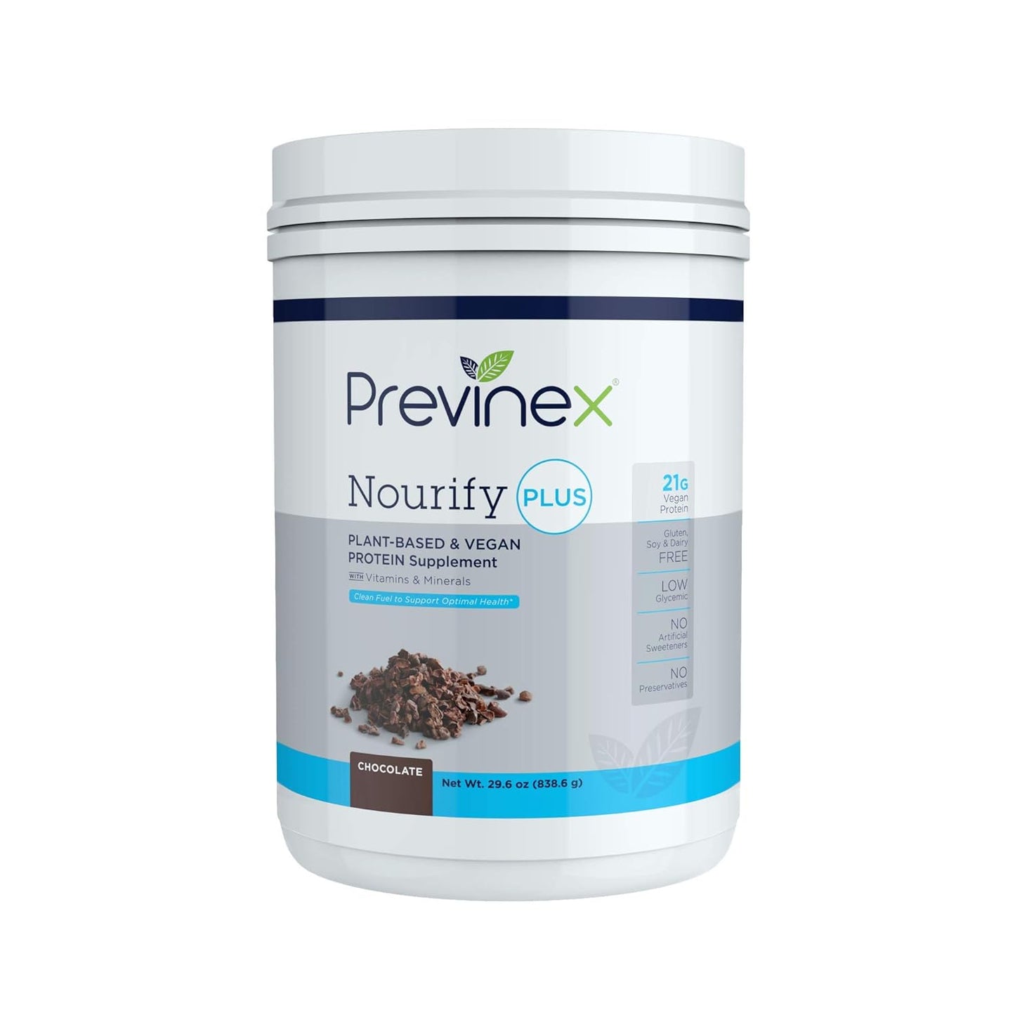 Previnex Nourify Plus Chocolate Plant Based Protein Shake - Vegan Powder, High Protein, Low Sugar, Gluten/Soy/Dairy Free (29.3 oz)