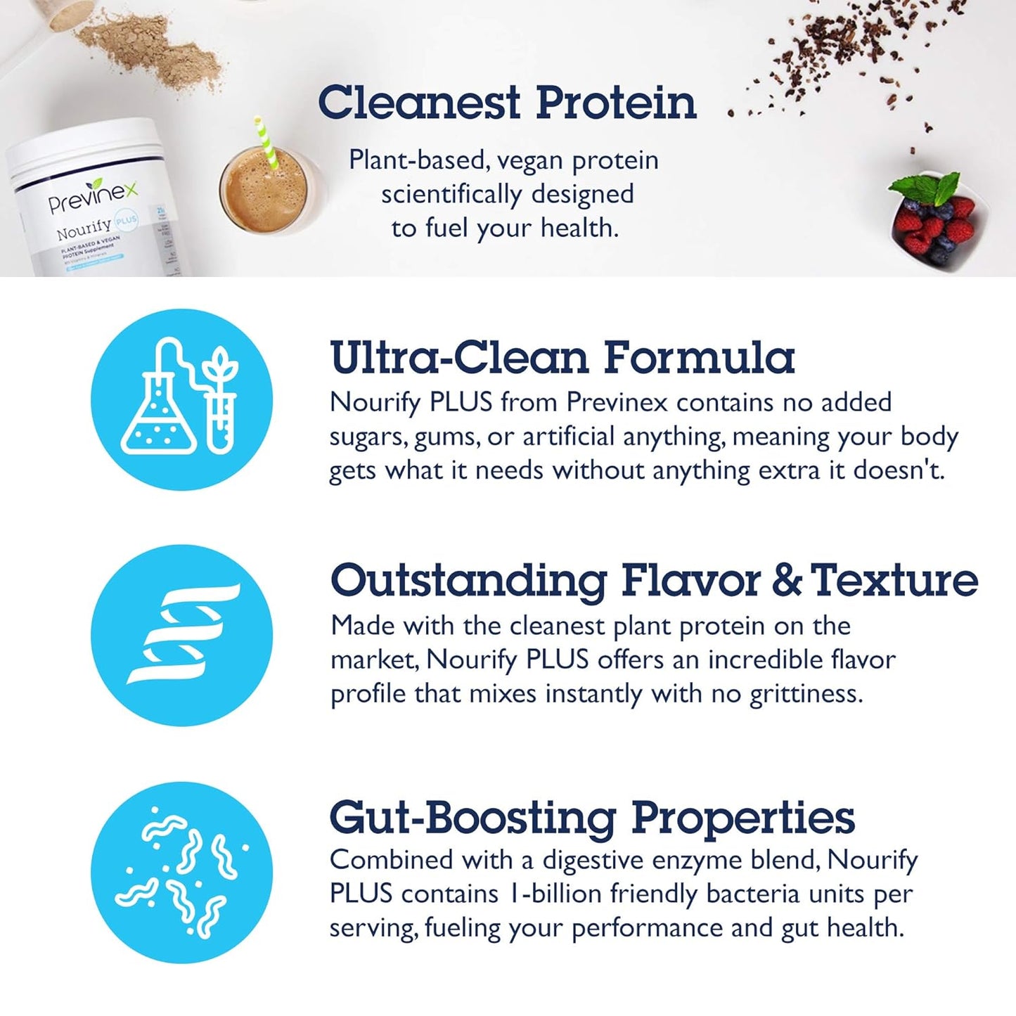 Previnex Nourify Plus Chocolate Plant Based Protein Shake - Vegan Powder, High Protein, Low Sugar, Gluten/Soy/Dairy Free (29.3 oz)