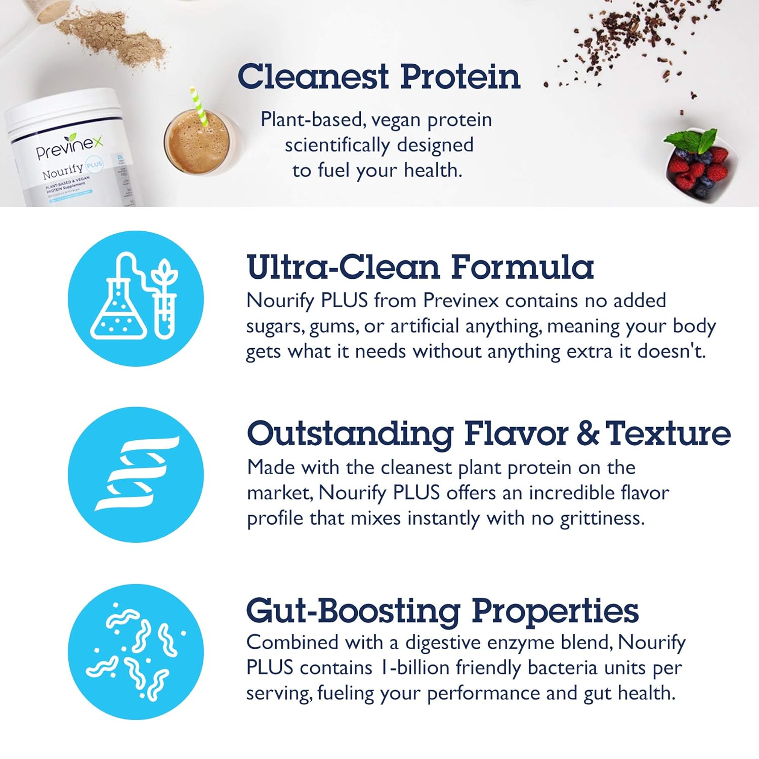 Previnex Nourify Plus Chocolate Plant Based Protein Shake - Vegan Powder, High Protein, Low Sugar, Gluten/Soy/Dairy Free (29.3 oz)