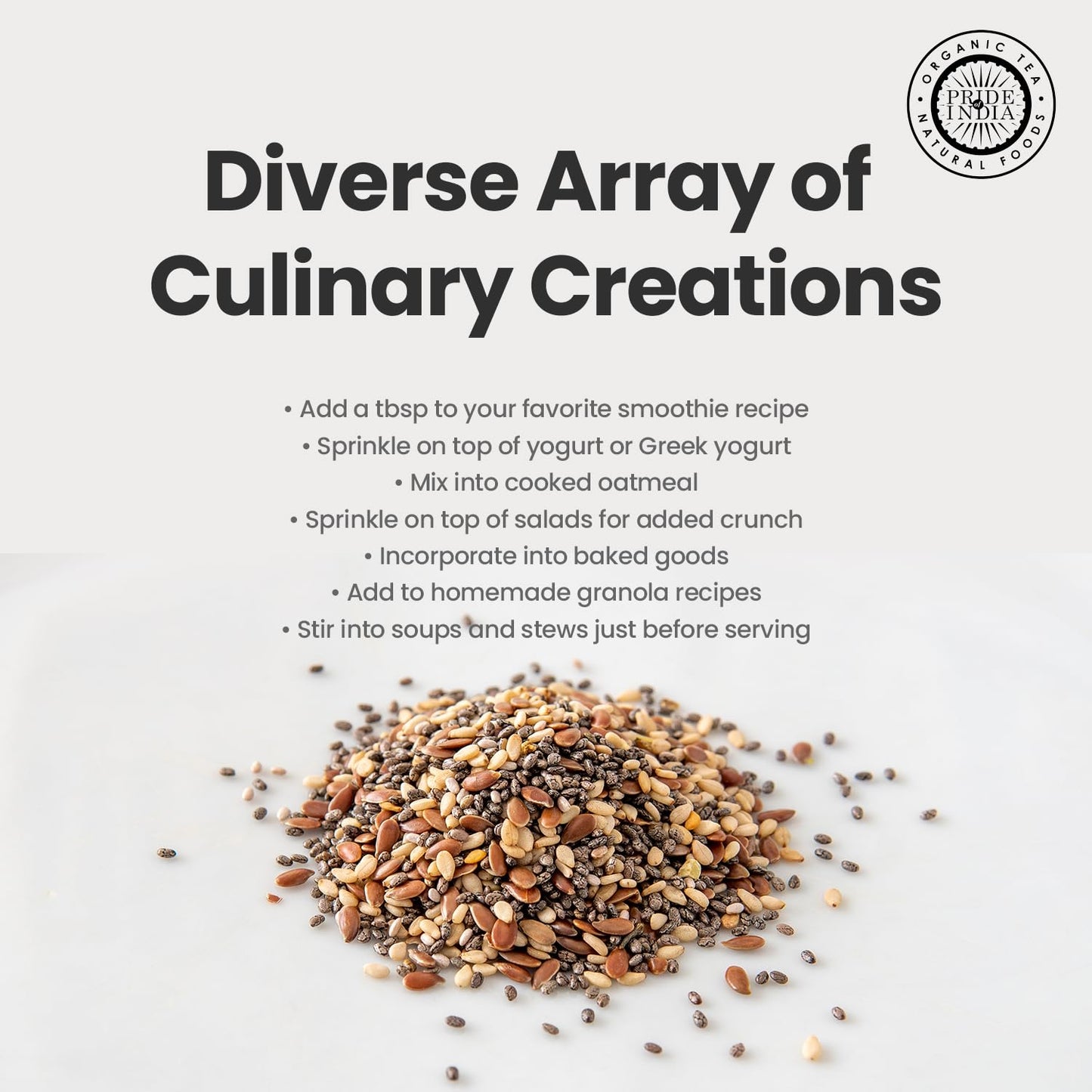 Pride Of India Triple Omega Superseed Mix - Protein Fiber Calcium Iron Omega-3 Omega-6 Thiamin Chia Flax Sesame Seeds - 1.25lb Jar