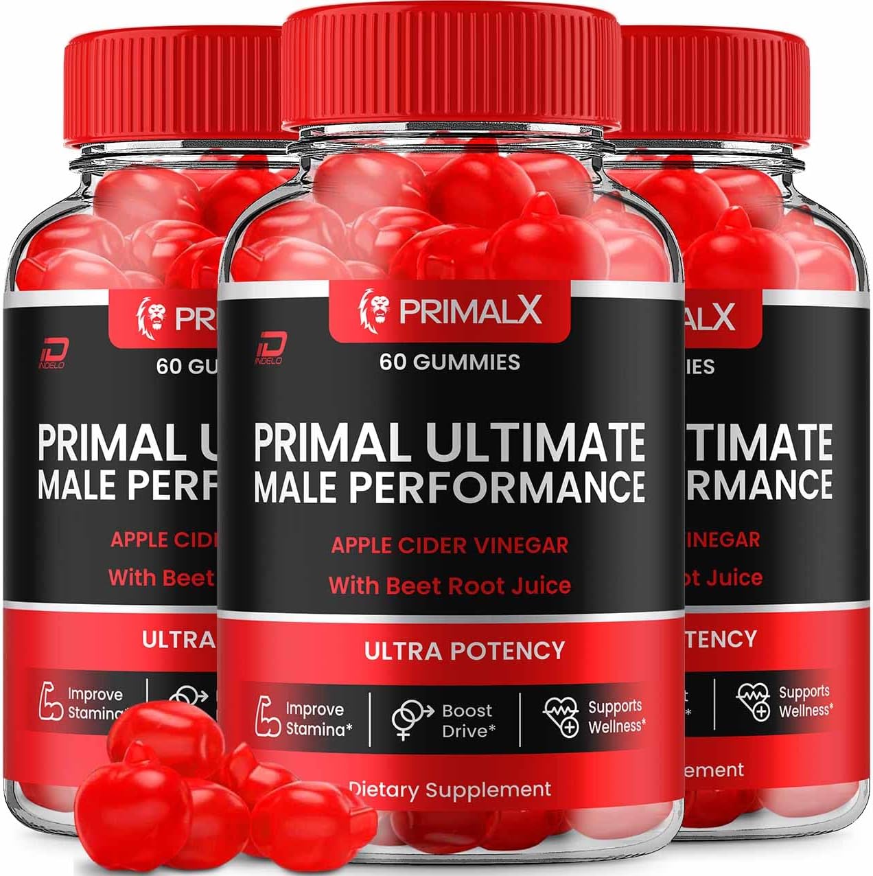 PrimalUltimate Male Performance Gummies with Apple Cider Vinegar and Vitamin B12 - 3 Pack of 180 Gummies
