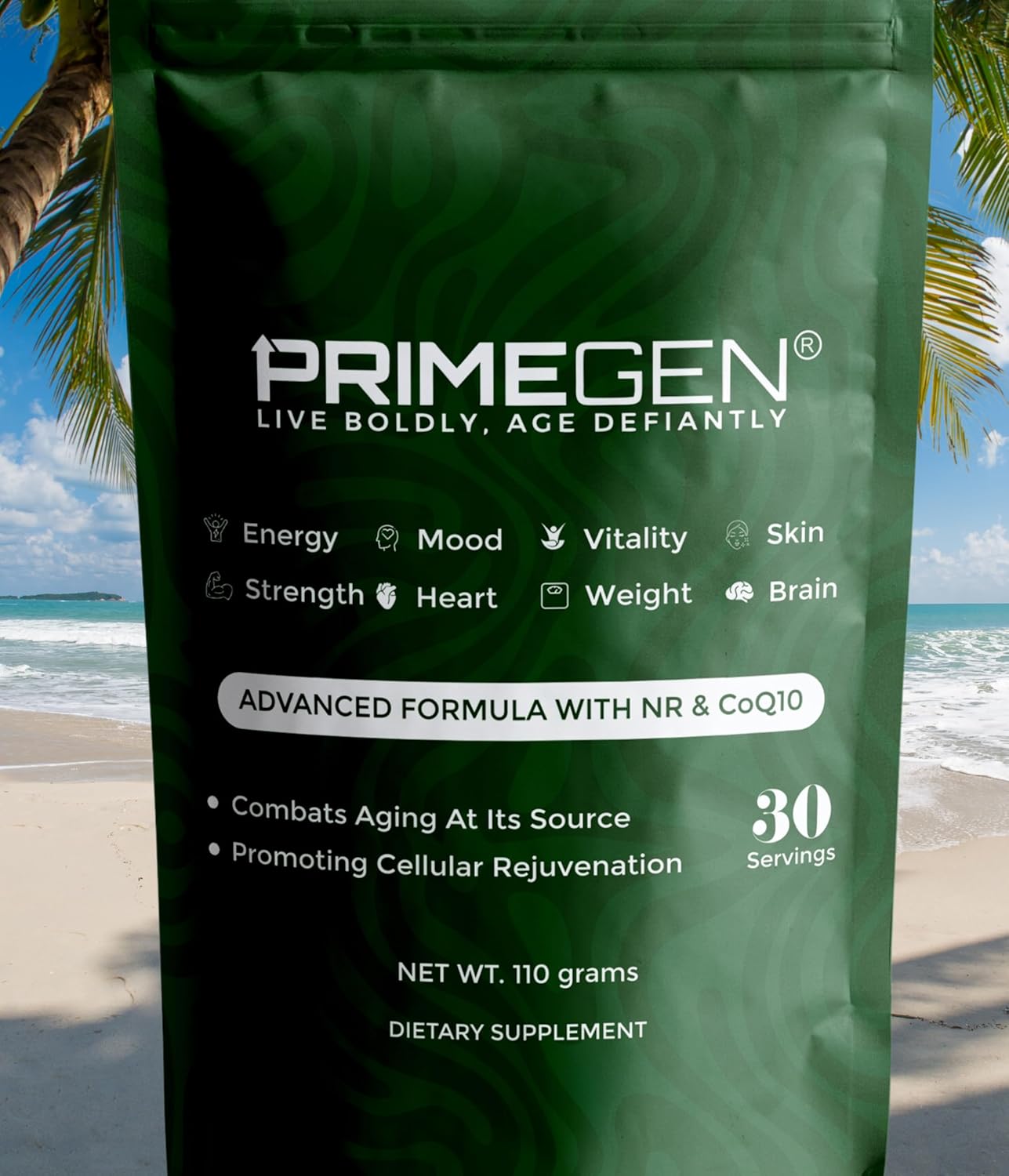 PrimeGen Advanced Anti-Aging Dietary Supplement with NR & CoQ10 - 30 Servings - 110g - Energy, Mood, Vitality Support