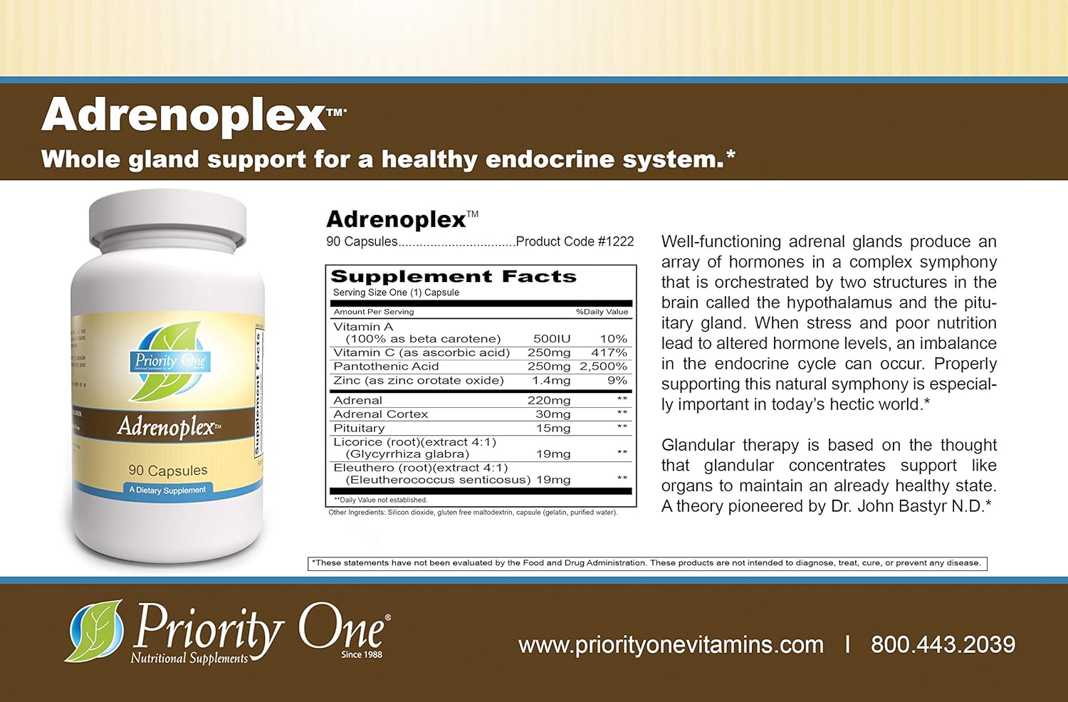 Priority One Vitamins Adrenoplex Capsules - 90 Count for Adrenal Support and Health