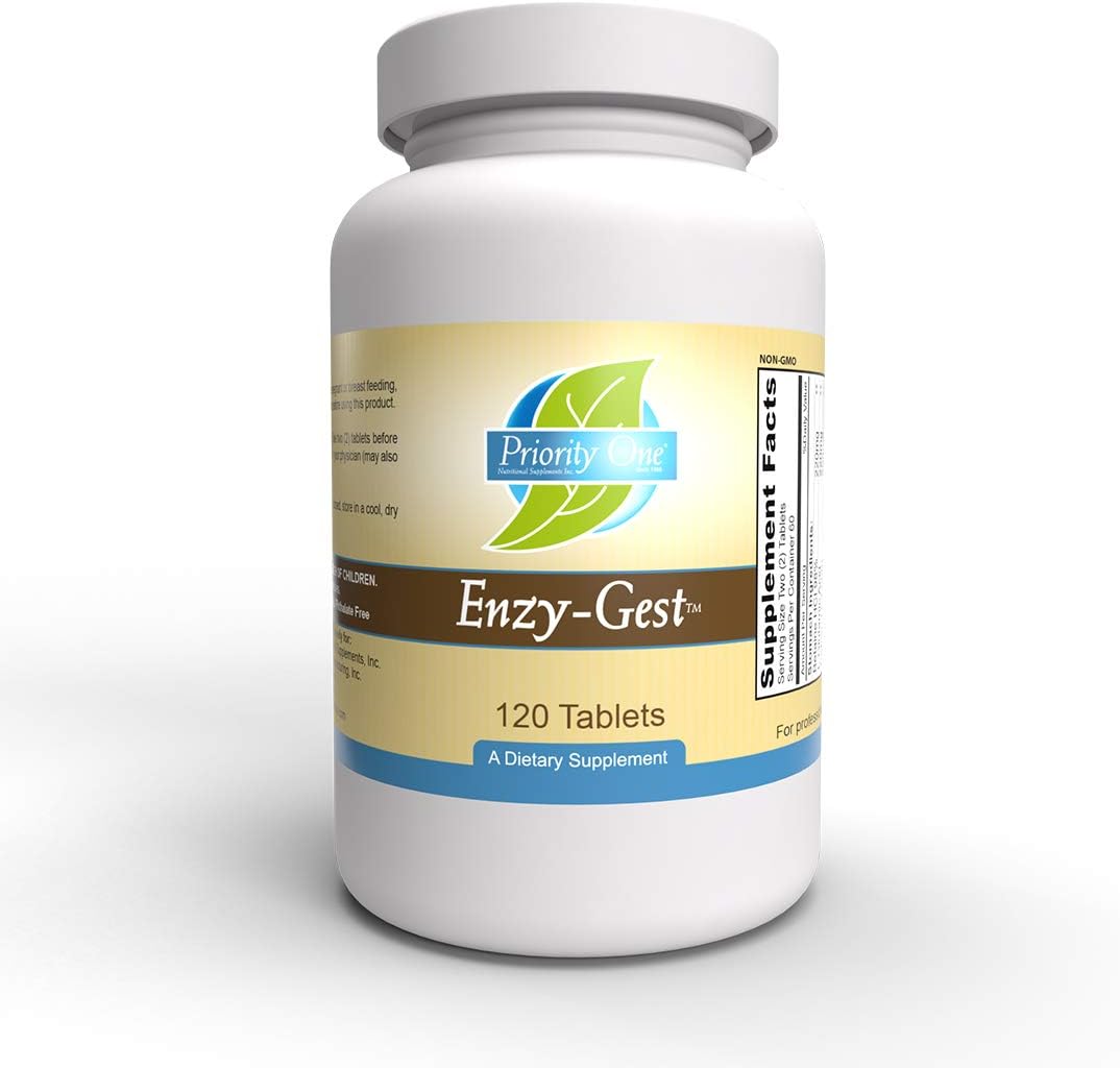 Priority One Vitamins Enzy Gest 120 Tablets - Supports Healthy Digestion and Intestinal Enzyme Activity with Two-Phase Formula