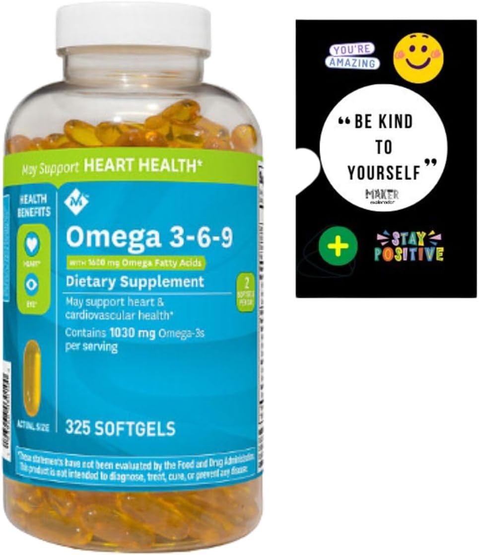 Private Label Omega 3-6-9 Softgels Gift Set - 325 ct. Omega Supplement for Heart Health and Brain Function by maker explorador Member's Mark