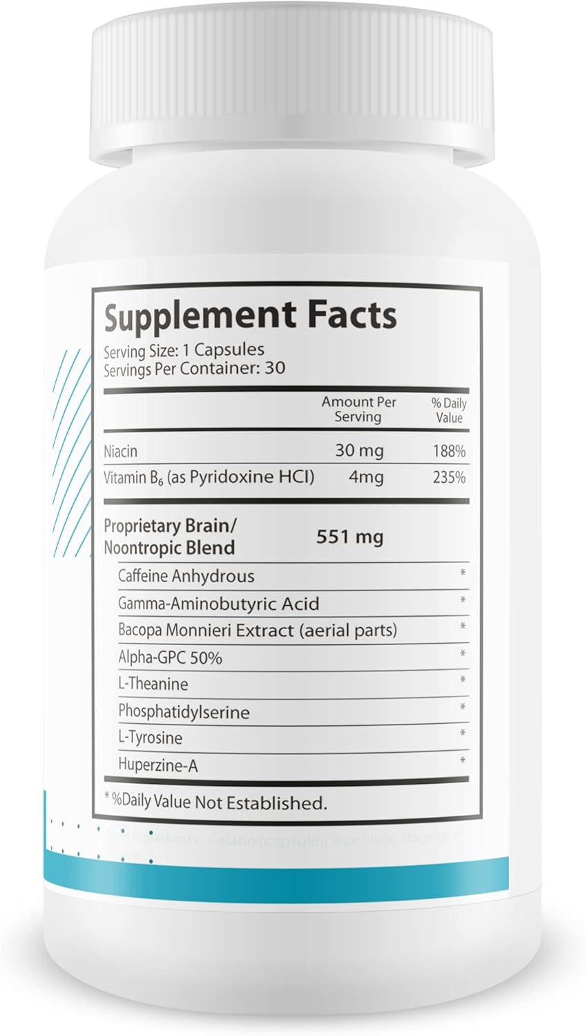 Pro Mind Boost Nootropic Brain Supplement for Memory, Focus, and Clarity - Study Pills with Bacopa, Niacin, Caffeine, L-Theanine, and GABA - Enhance Memory Retention and Learning