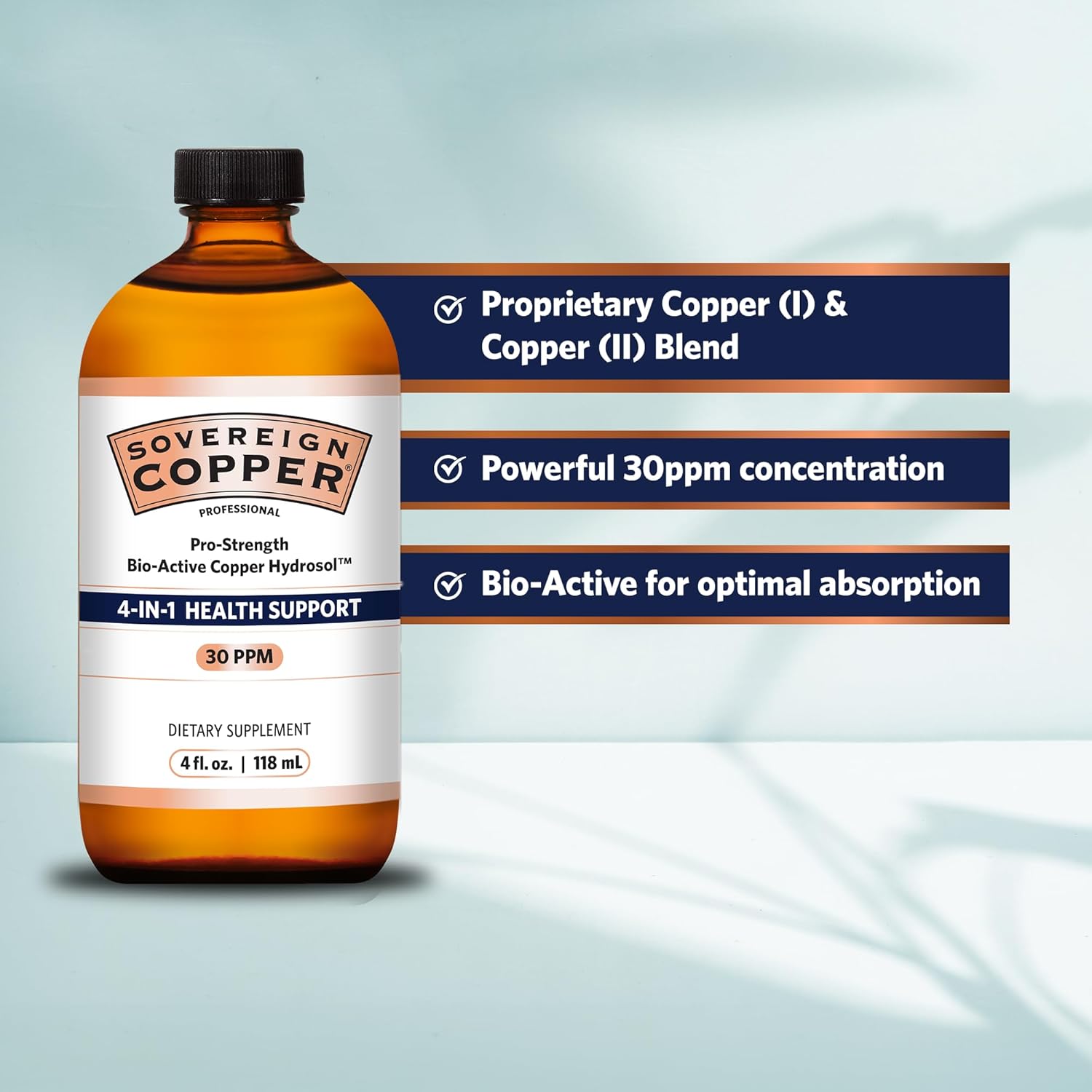 Pro-Strength Sovereign Copper Hydrosol Liquid Supplement - 4 fl oz for Overall Health Support