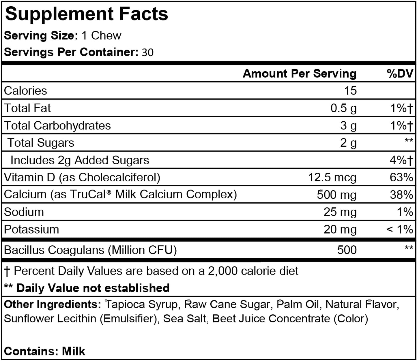 ProCare Health TruCal Calcium Soft Chew with Vitamin D3, Probiotic, Dinner Mint Flavor - 30 Count