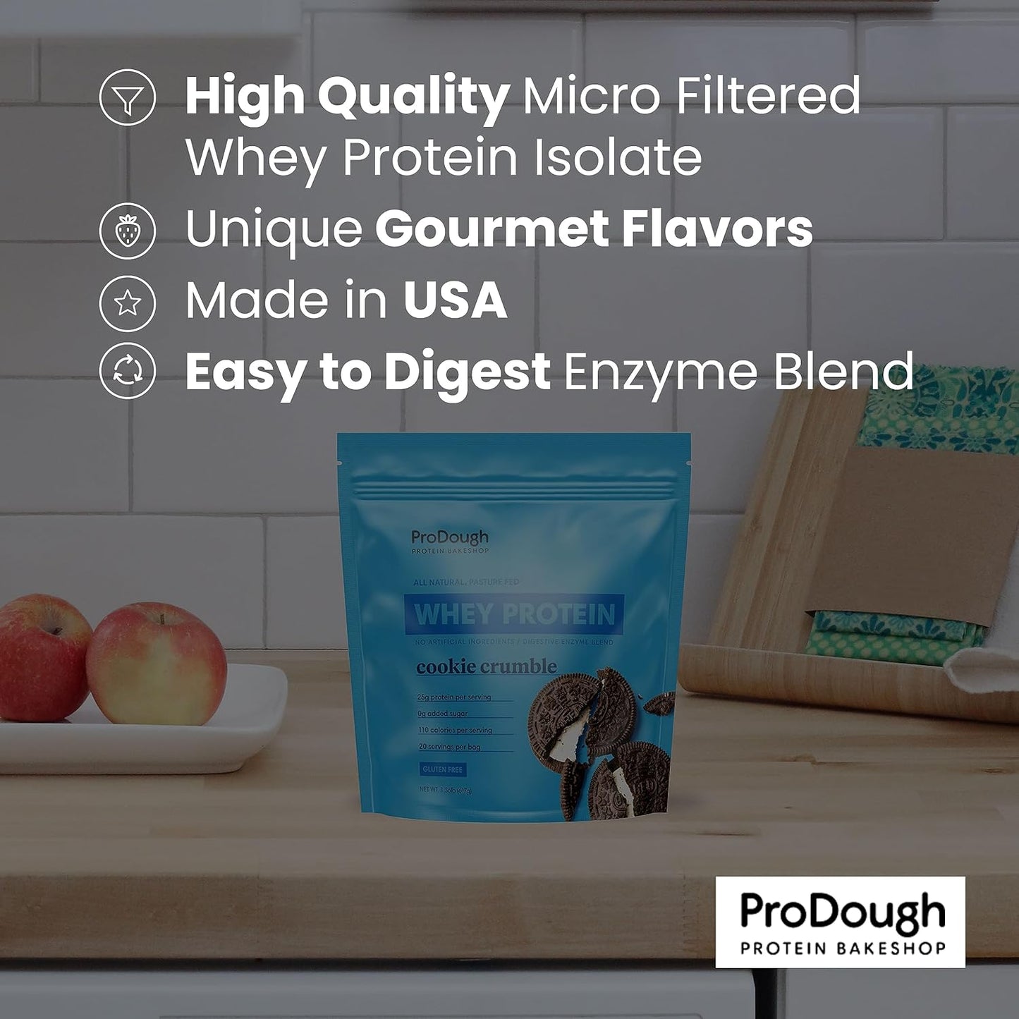 ProDough Gourmet Whey Isolate Protein Powder - Easy Digestion, 25g Protein, Natural Ingredients - Gluten Free, Keto Friendly - Cookie Crumble Flavor