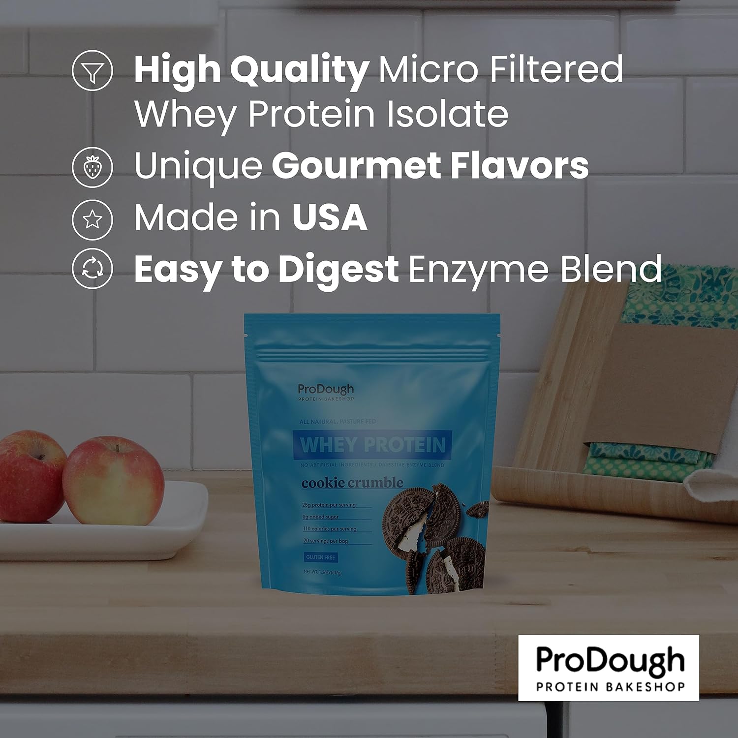 ProDough Gourmet Whey Isolate Protein Powder - Easy Digestion, 25g Protein, Natural Ingredients - Gluten Free, Keto Friendly - Cookie Crumble Flavor