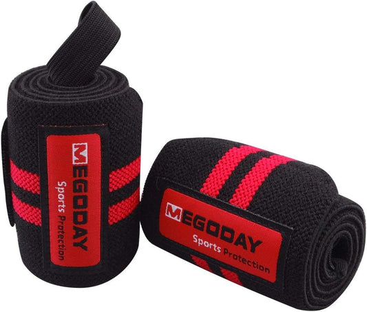 Professional Grade Wrist Wraps Support 24" with Thumb Loops - 1 Pair for Men and Women - Ideal for Weight Lifting, Crossfit, Powerlifting, Strength Training - Wrist Wrap Braces by MEGODAY