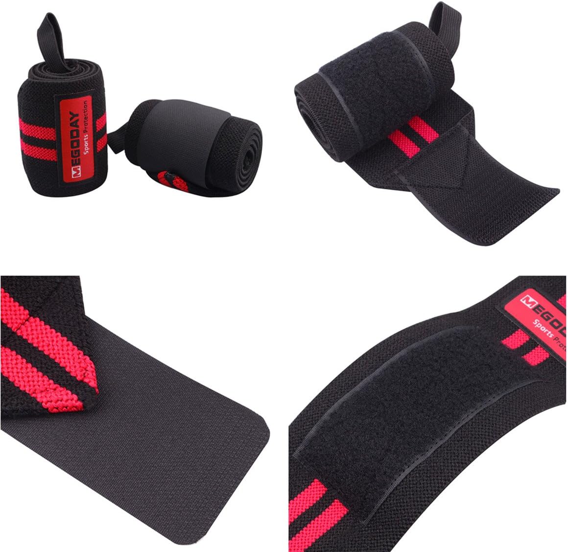 Professional Grade Wrist Wraps Support 24" with Thumb Loops - 1 Pair for Men and Women - Ideal for Weight Lifting, Crossfit, Powerlifting, Strength Training - Wrist Wrap Braces by MEGODAY