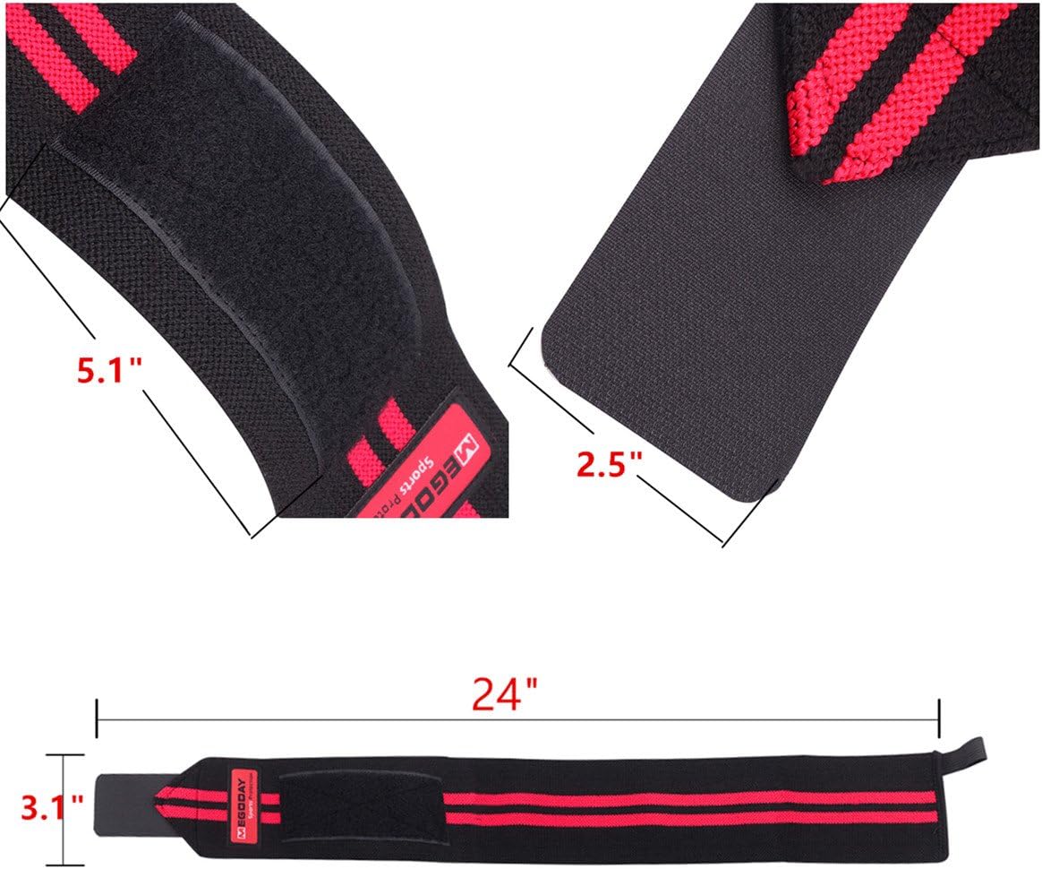 Professional Grade Wrist Wraps Support 24" with Thumb Loops - 1 Pair for Men and Women - Ideal for Weight Lifting, Crossfit, Powerlifting, Strength Training - Wrist Wrap Braces by MEGODAY