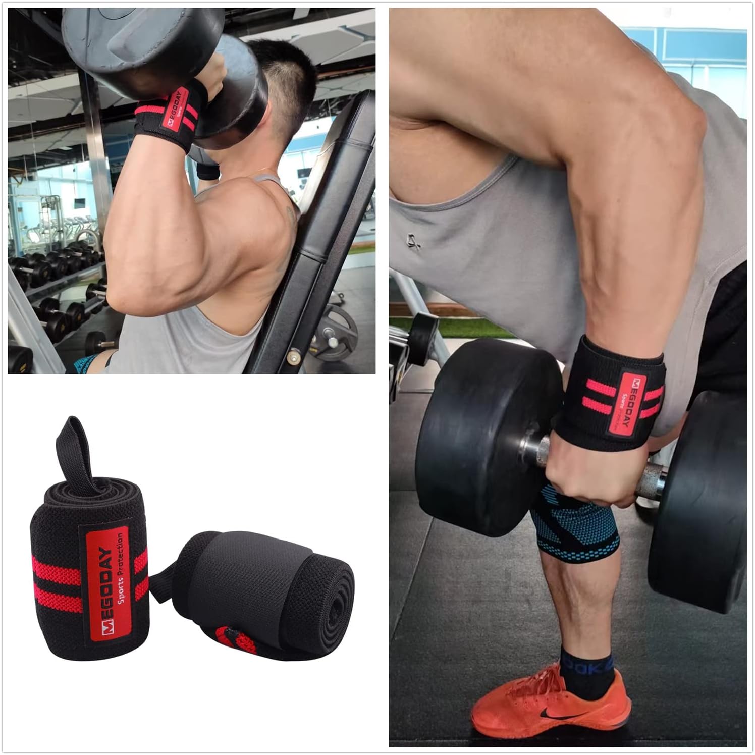 Professional Grade Wrist Wraps Support 24" with Thumb Loops - 1 Pair for Men and Women - Ideal for Weight Lifting, Crossfit, Powerlifting, Strength Training - Wrist Wrap Braces by MEGODAY